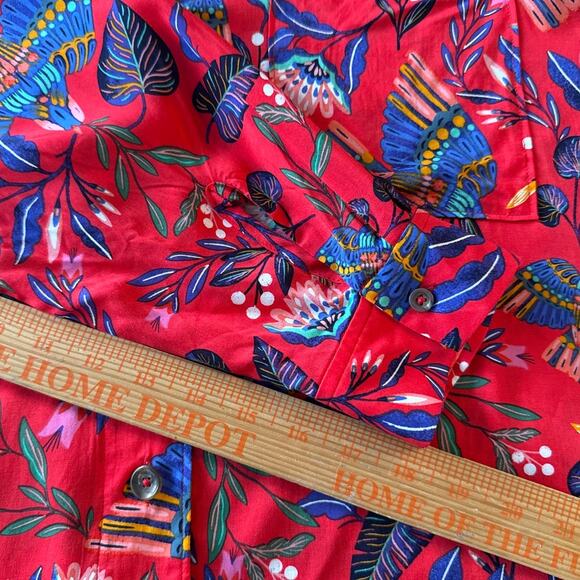 Anthropologie Super Nice Letters Elysa Bold Floral Bird Print Button Down Top XL - Picture 9 of 10